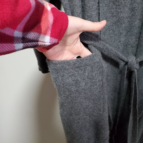 HUDSON NORTH 100% Cashmere Robe Cardigan Sweater Tie Waist Grey Women's Medium - Picture 6 of 14